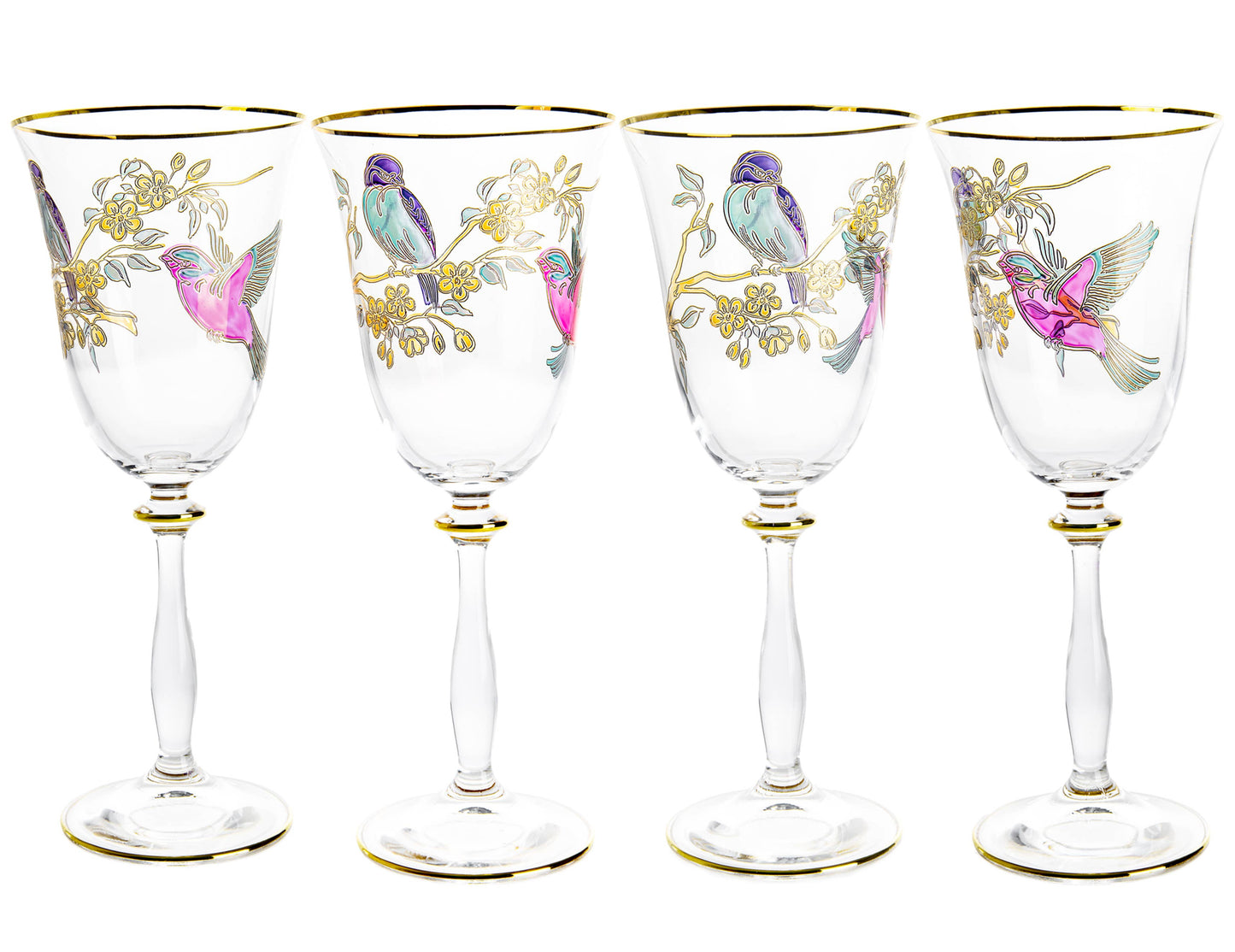 Set of 4 Glasses with Bird Design