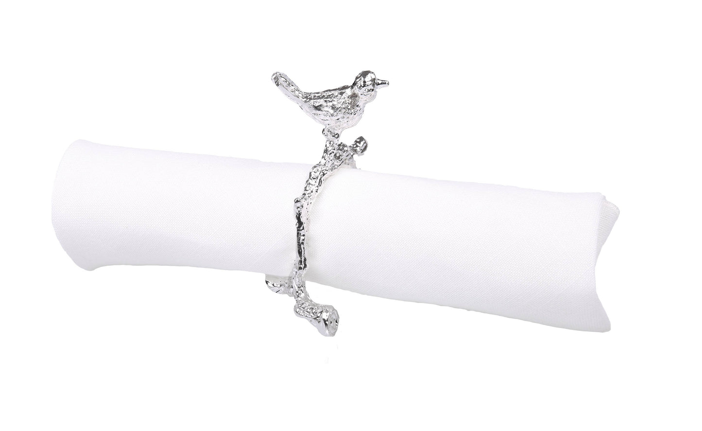Set Of 4 Napkin Rings Silver Bird Design