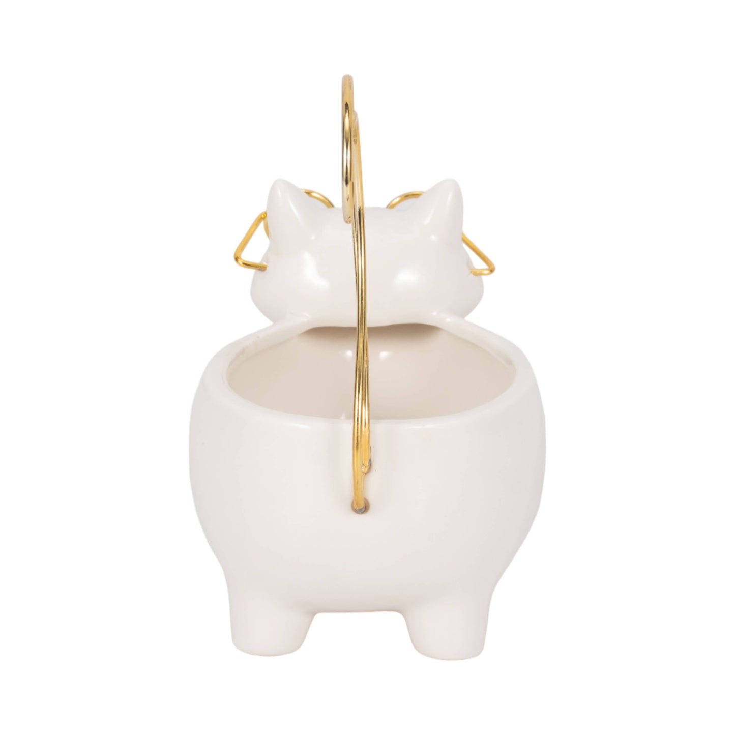 Ceramic Boho Novelty Cat Trinket Tray - White/Gold, 6 in.