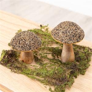 Mango Wood Beaded Mushrooms (Set Of 02)