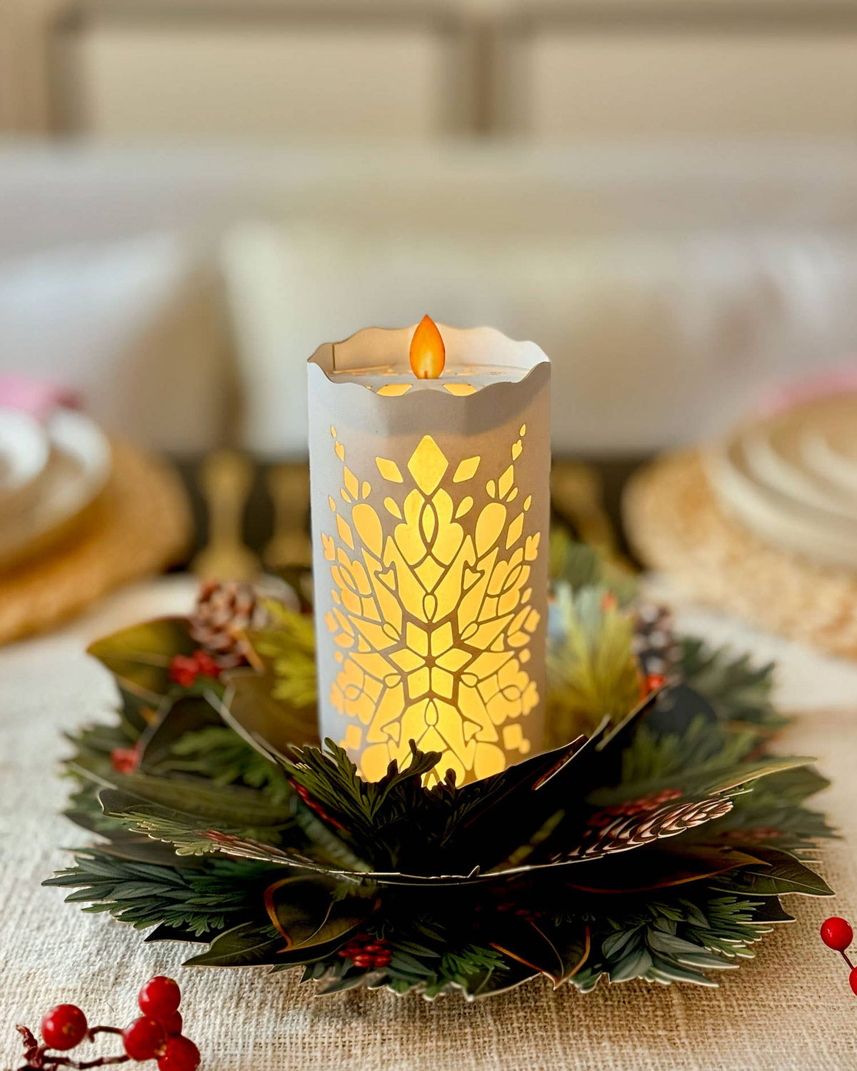 Holiday Candle with Lights Pop-up Greeting Card