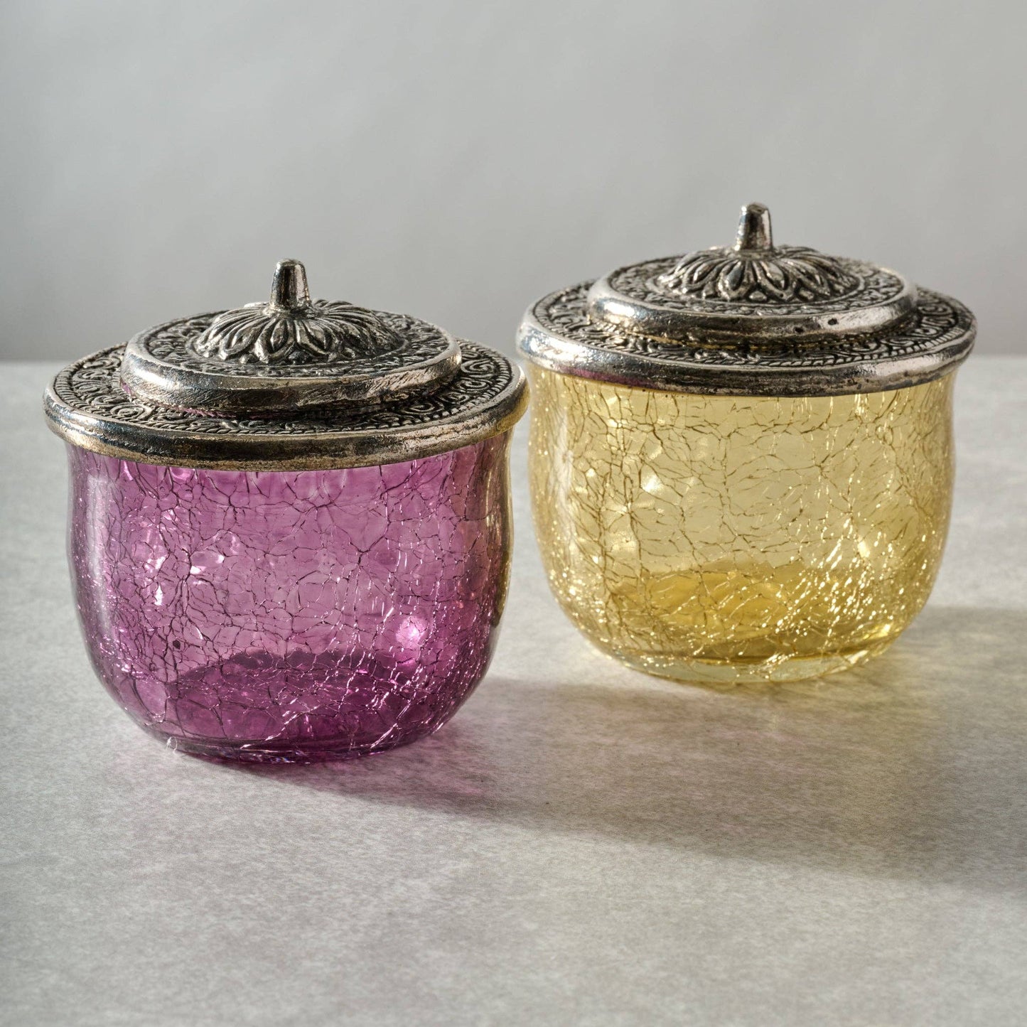* Ria Crackle Glass Jar - Pastel Yellow