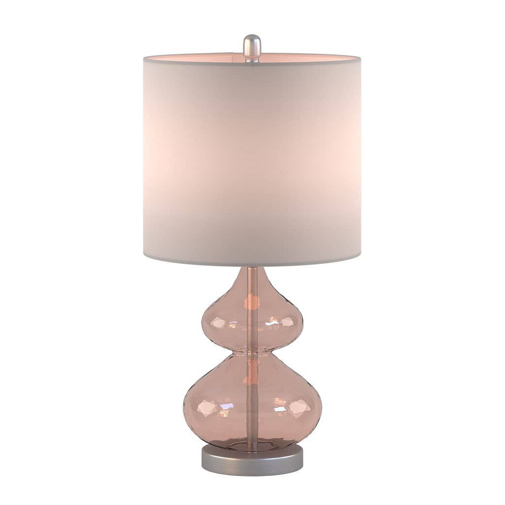 [Set of 2] Clear Glass Base Table Lamps, Pink Glass