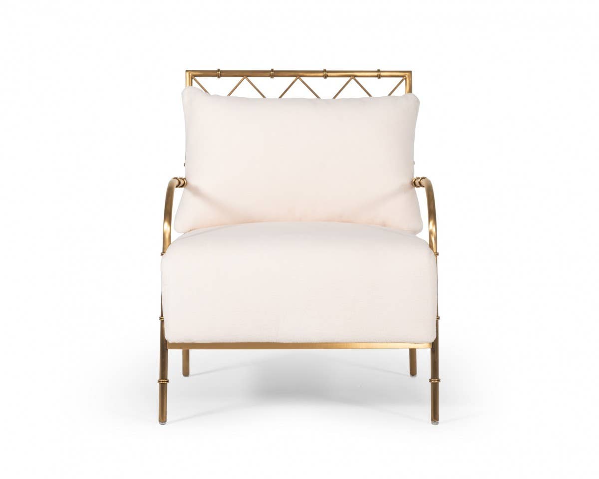 Stylish White And Gold Boucle A Frame Accent Chair