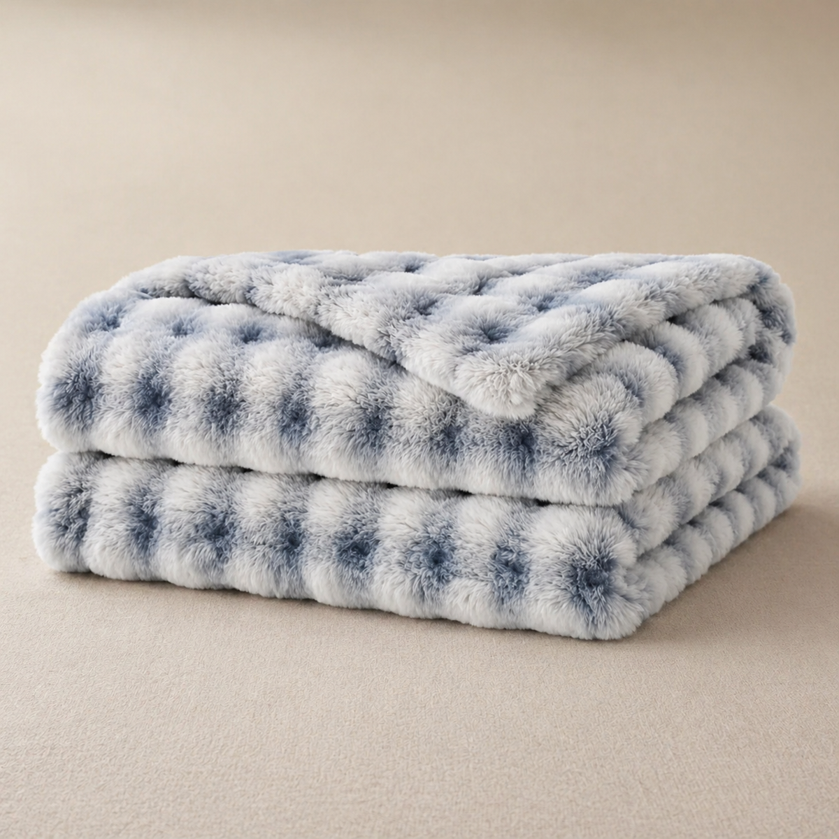 Blue Luxury Tufted Faux Fur Throw Blanket