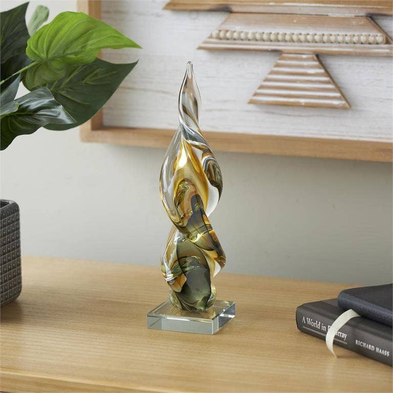 Multi Colored Abstract Artistic Twisted Glass Sculpture- 12"