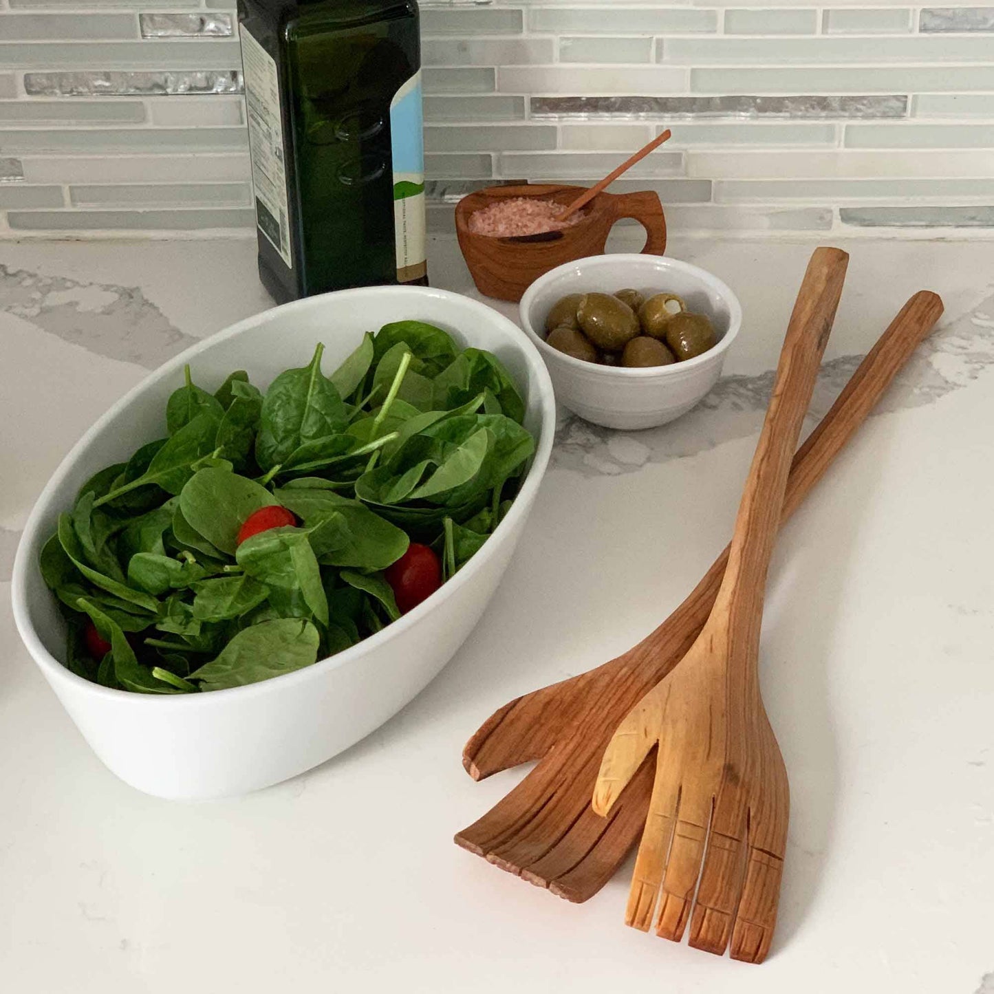 Olive Wood Serving Set, Extra - Large Helping Hands