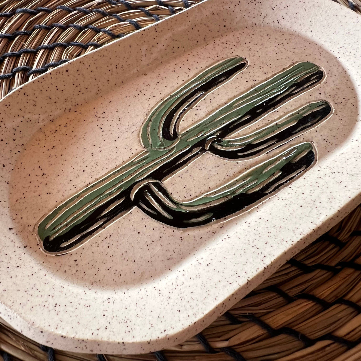 Saguaro Sgraffito Oval Trinket Dish