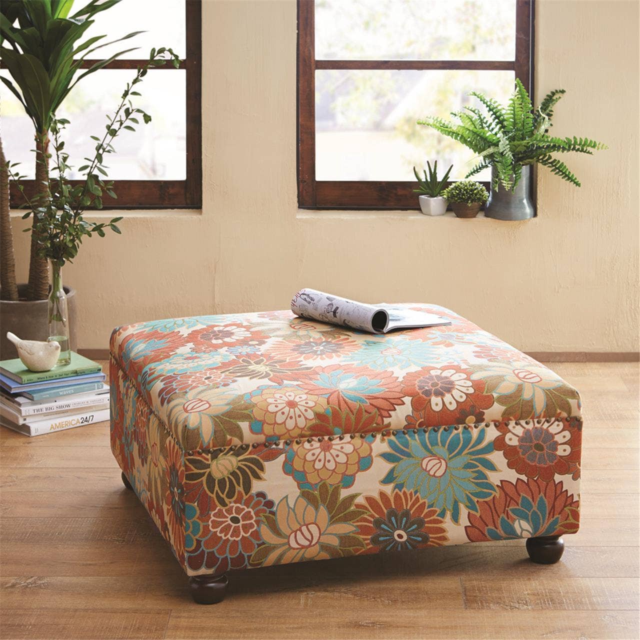 Floral Square Cocktail Ottoman *