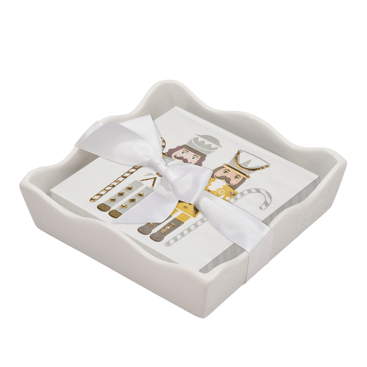Ceramic Wave Napkin Tray with Cocktail Napkin - Gilded Nutcracker