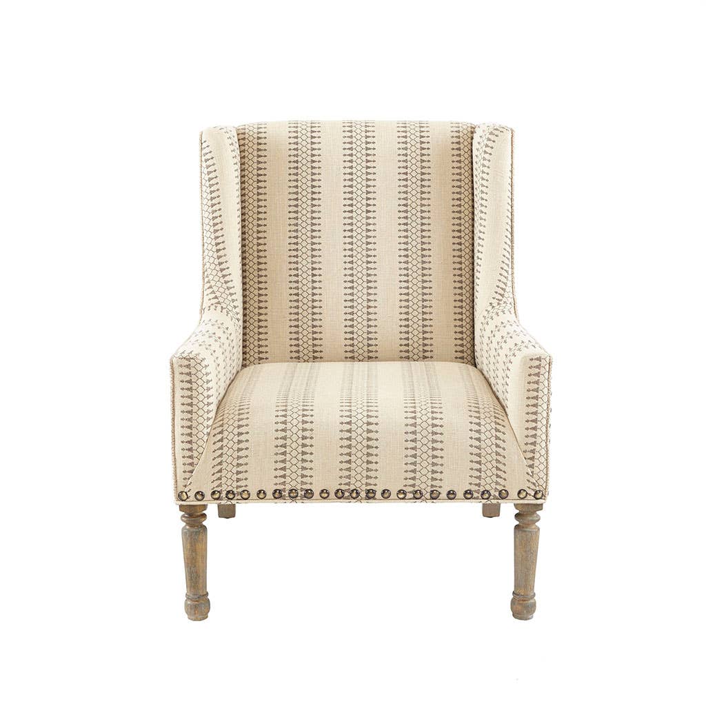 Patterned Beige Wing-Back Guest Chair *