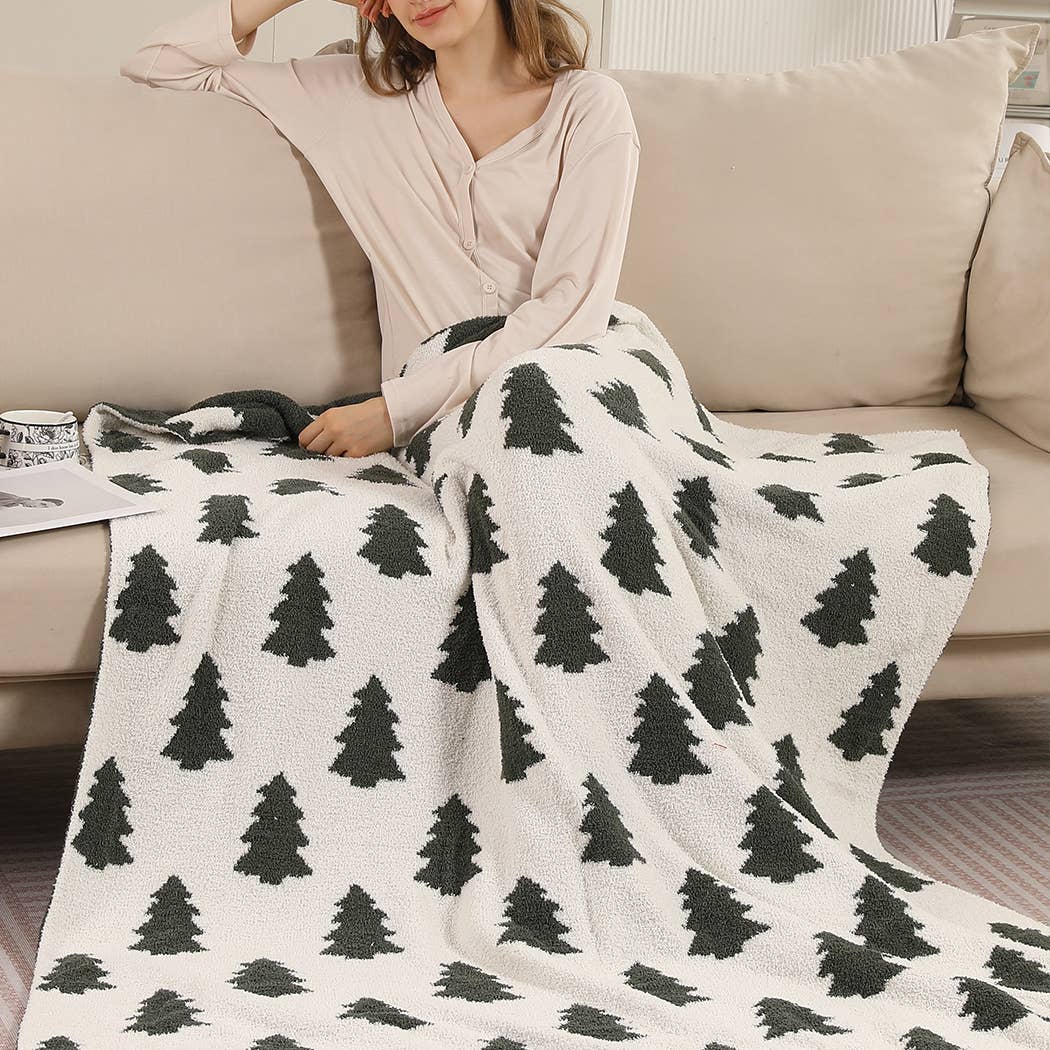 Christmas Trees Pattern Print Cozy Soft Throw Blanket