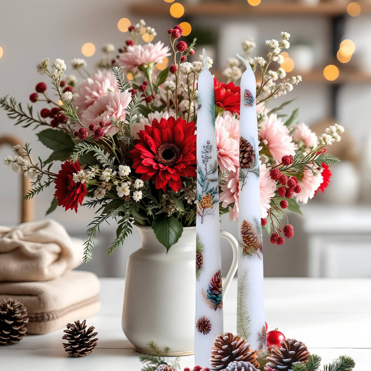 Winter Forest Pinecone Taper Candles for Gifts + Home Decor