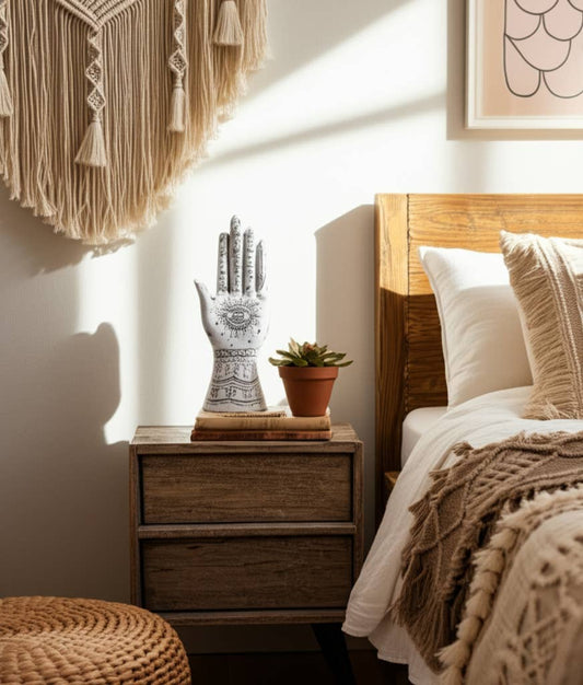 Resin Symbolic Eye Tattoo Hand Sculpture - White, 10 in.