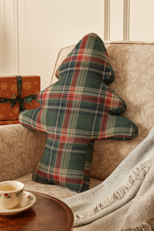 Tartan Plaid Christmas Tree Shaped 18"x24" Filled Pillow