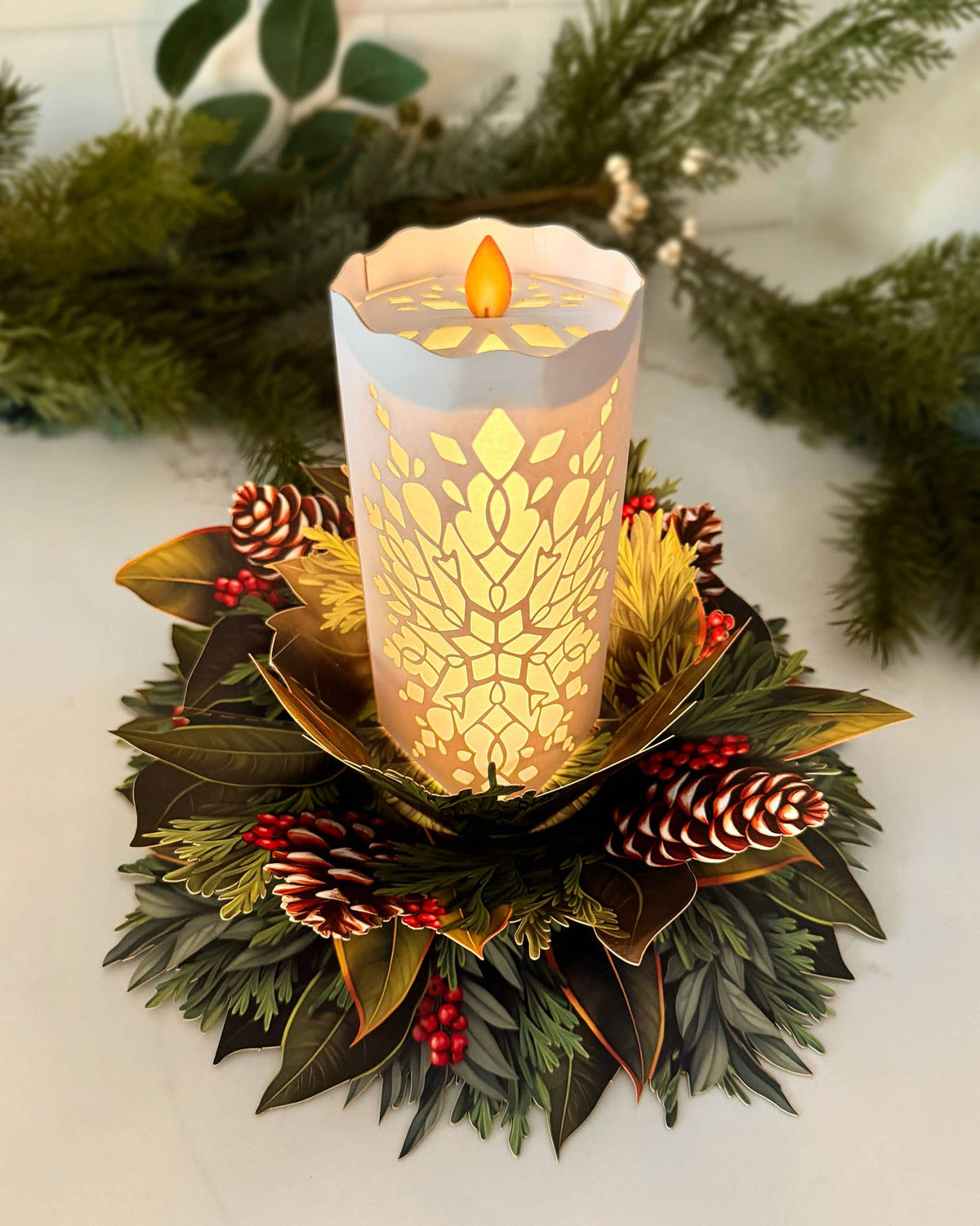 Holiday Candle with Lights Pop-up Greeting Card
