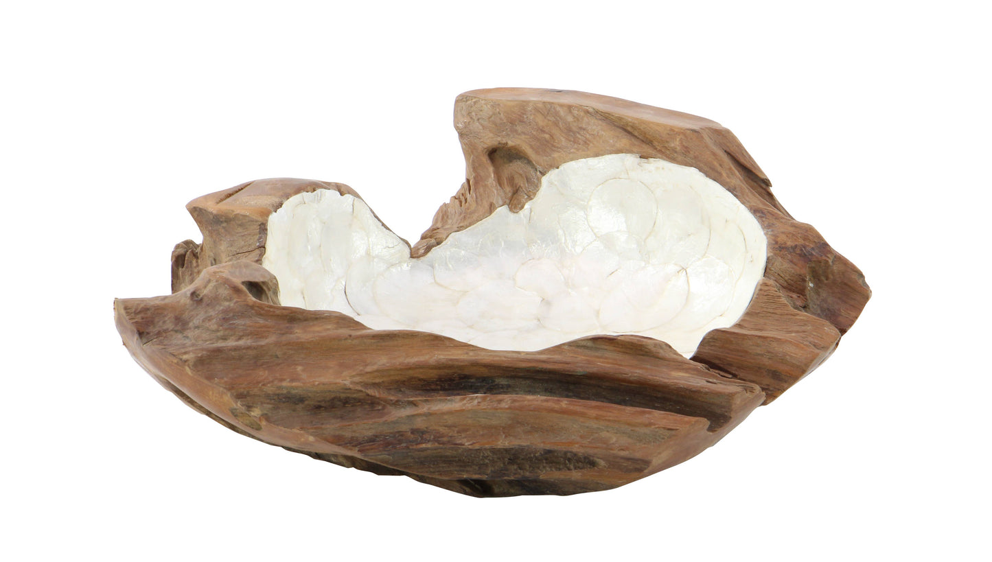 Bohemian Brown Teak Wood Decorative Bowl - Capiz Interior
