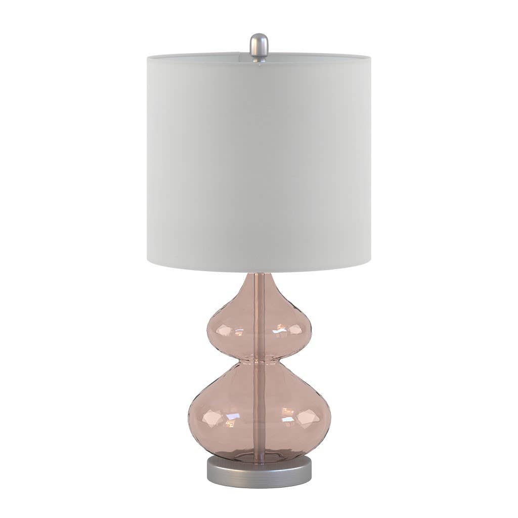 [Set of 2] Clear Glass Base Table Lamps, Pink Glass