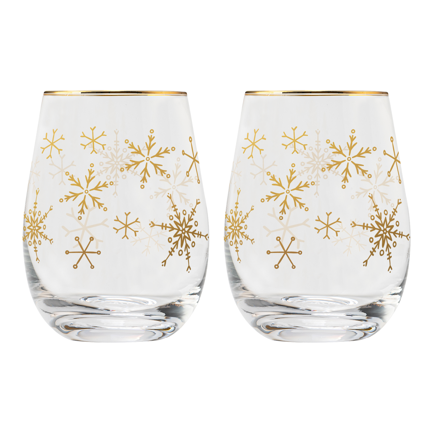 *NEW* Snowflakes Stemless Wine Glasses, Boxed Set of 2