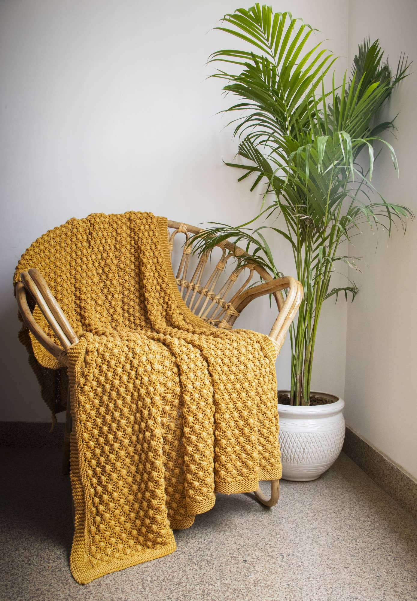 Popcorn Cotton Knitted Throw Blanket