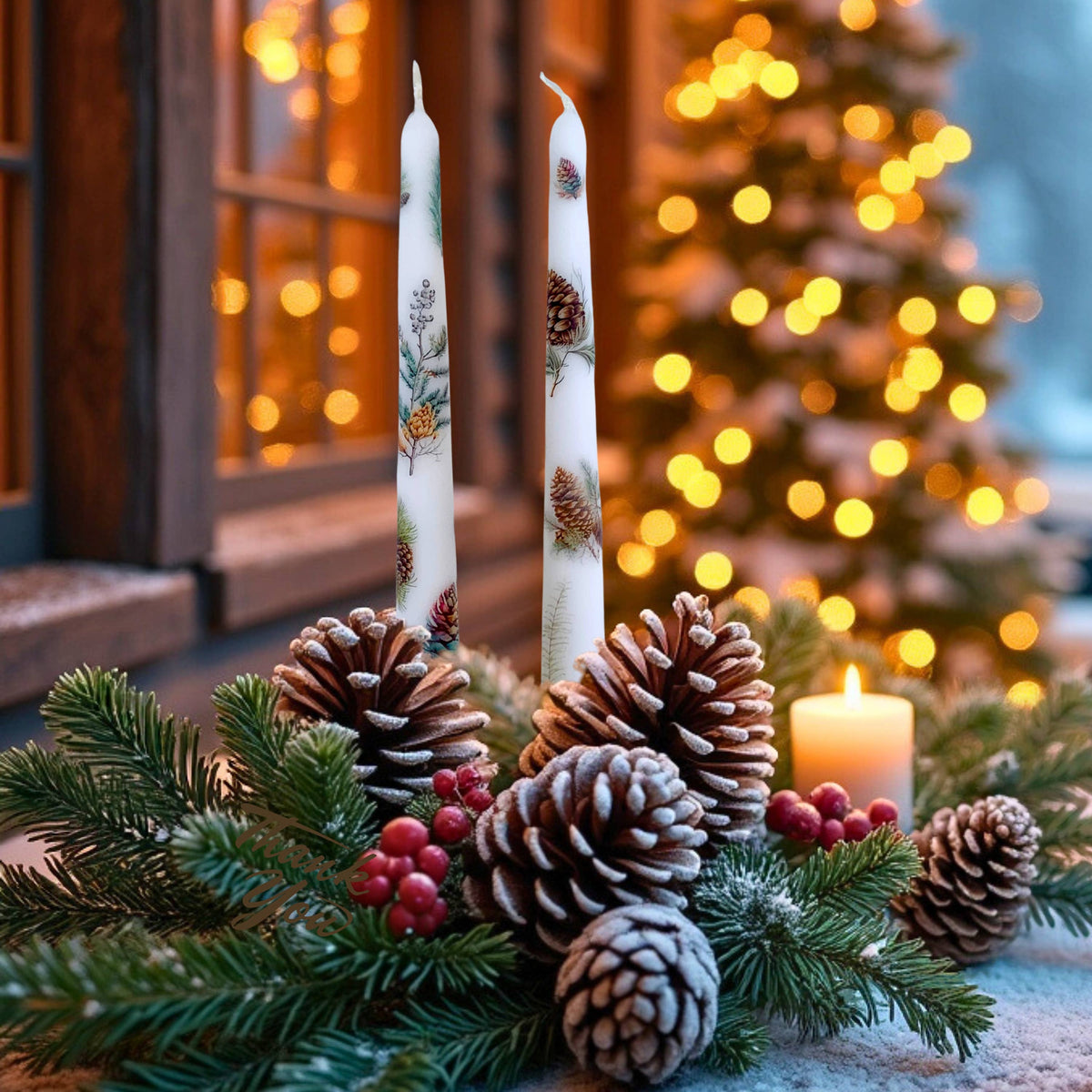 Winter Forest Pinecone Taper Candles for Gifts + Home Decor