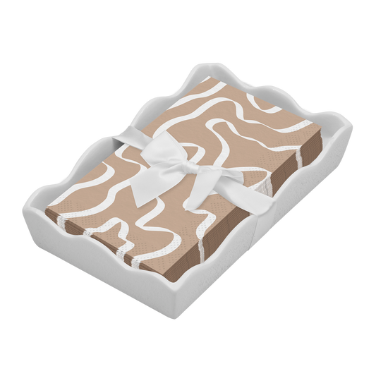 Ceramic Wave Napkin Tray with Guest Towel - ECO, Sand