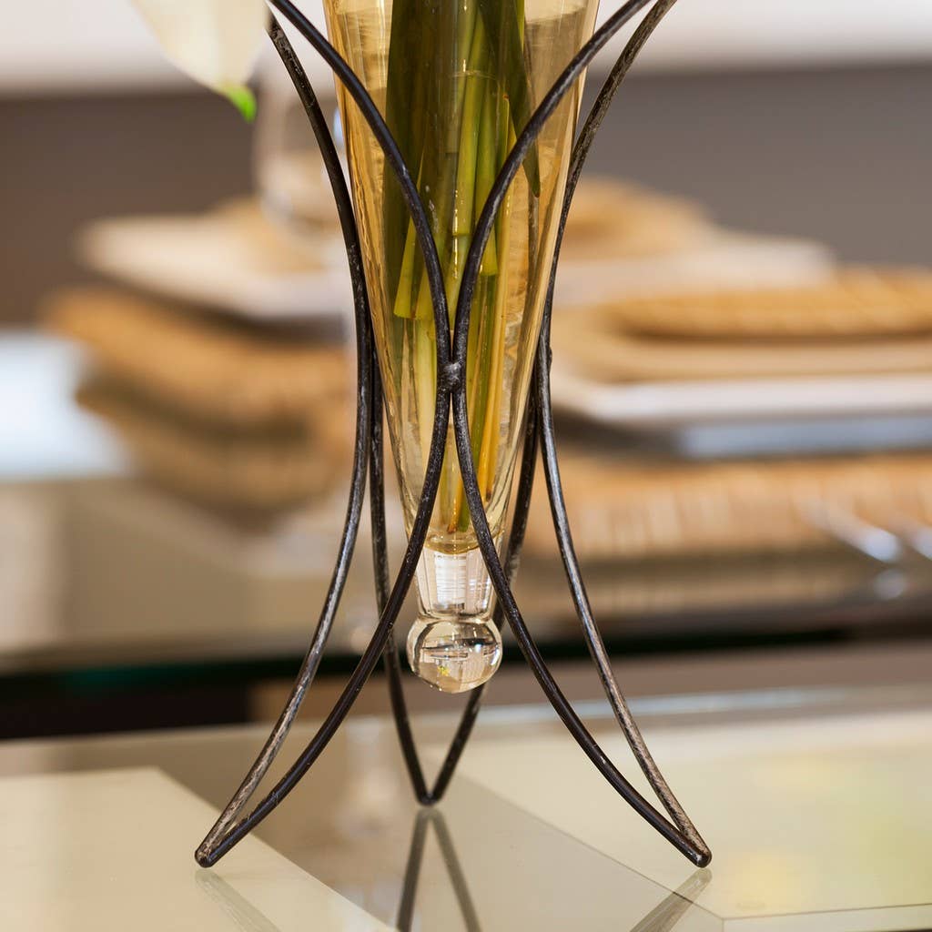 Amphora Vase on Half Moon Metal Stand