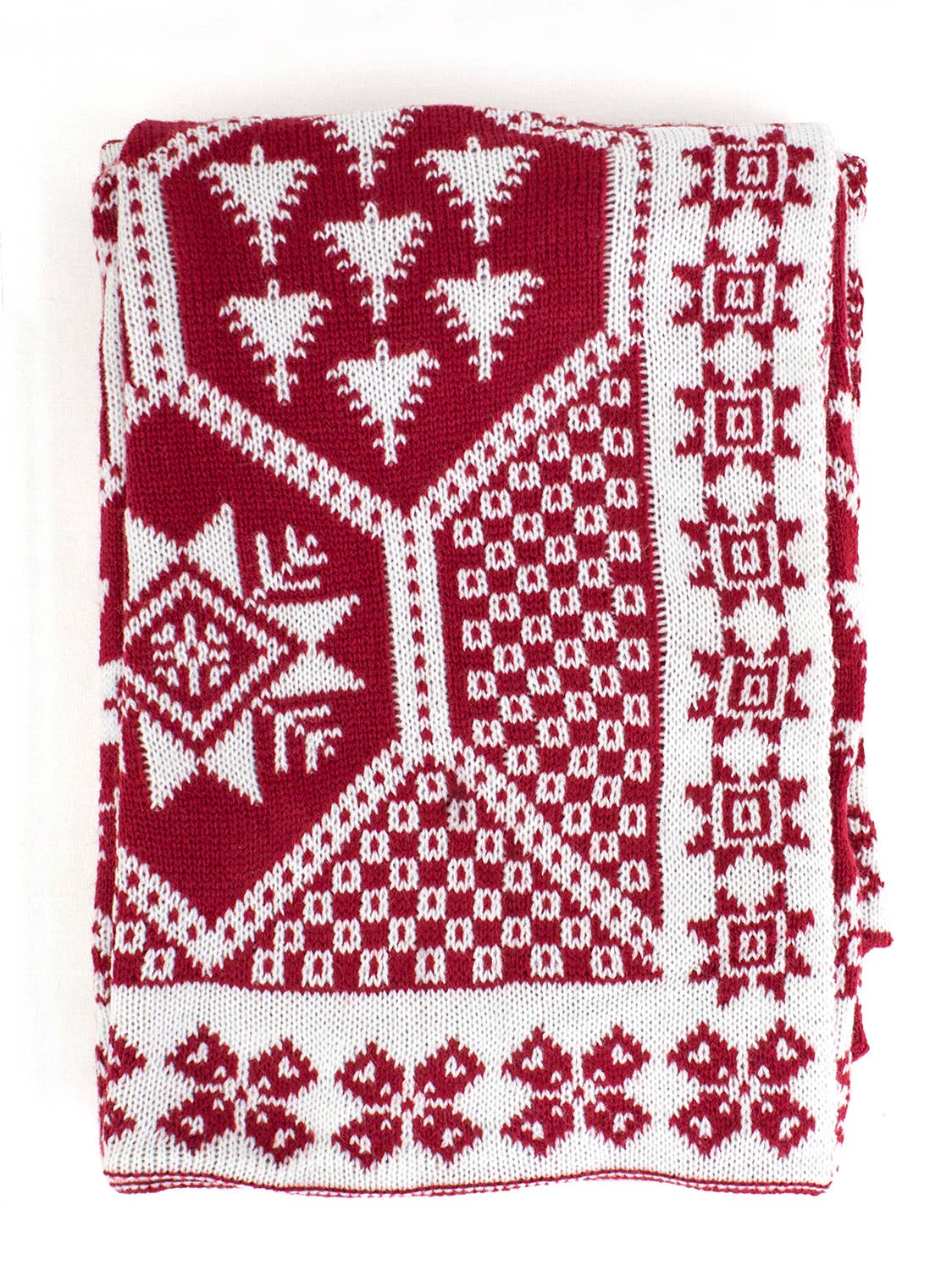 Knitted Red-White Festive Christmas Throw Blanket