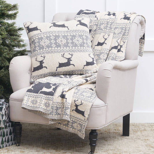 Christmas Deer & Snowflakes Gray Throw Blanket