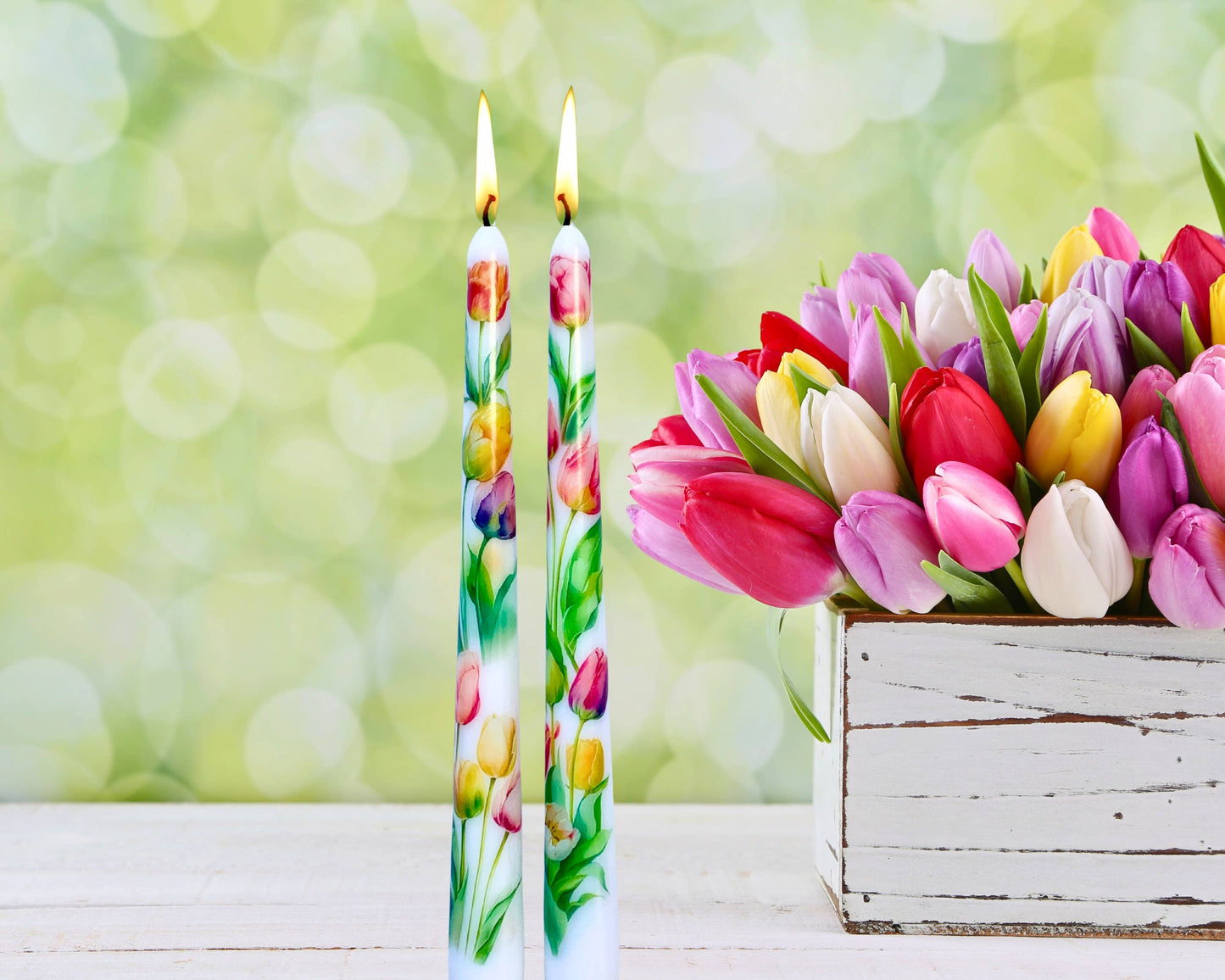 Spring Tulips Taper Candles for Home Decor and Gifts