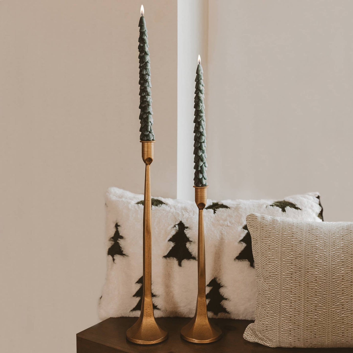 *NEW* Green Tree Taper Candles, Set of 2 - Christmas Decor
