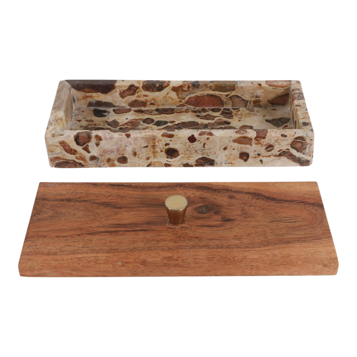 10x3" Leopard Marble Box With Mango Wood Lid And