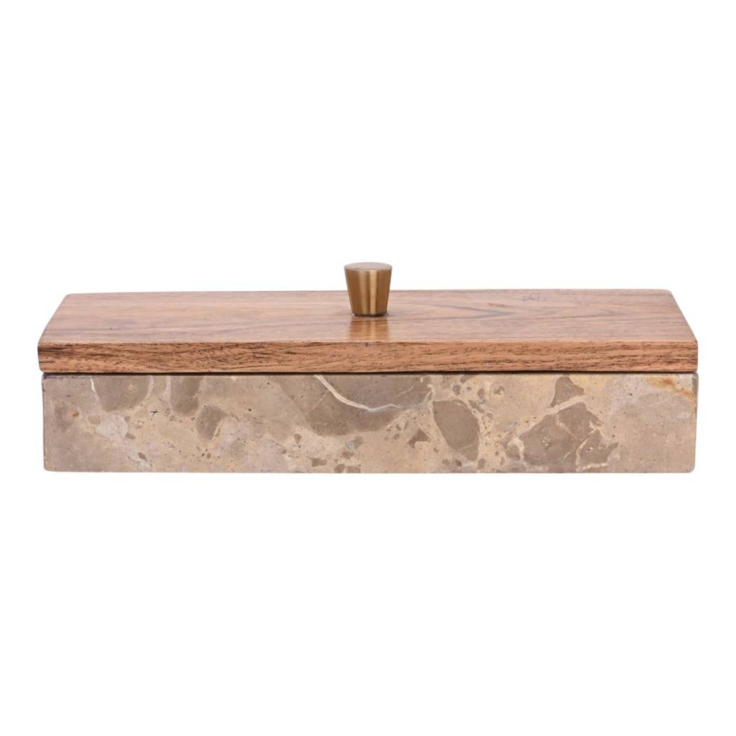 10x3" Leopard Marble Box With Mango Wood Lid And