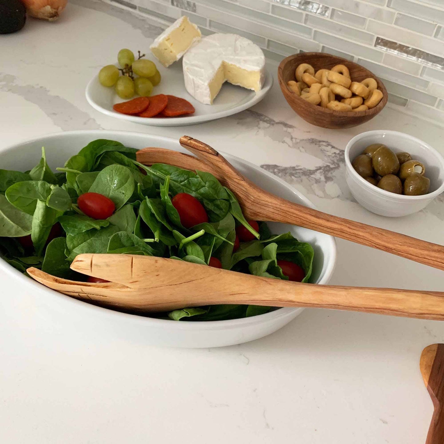 Olive Wood Serving Set, Extra - Large Helping Hands