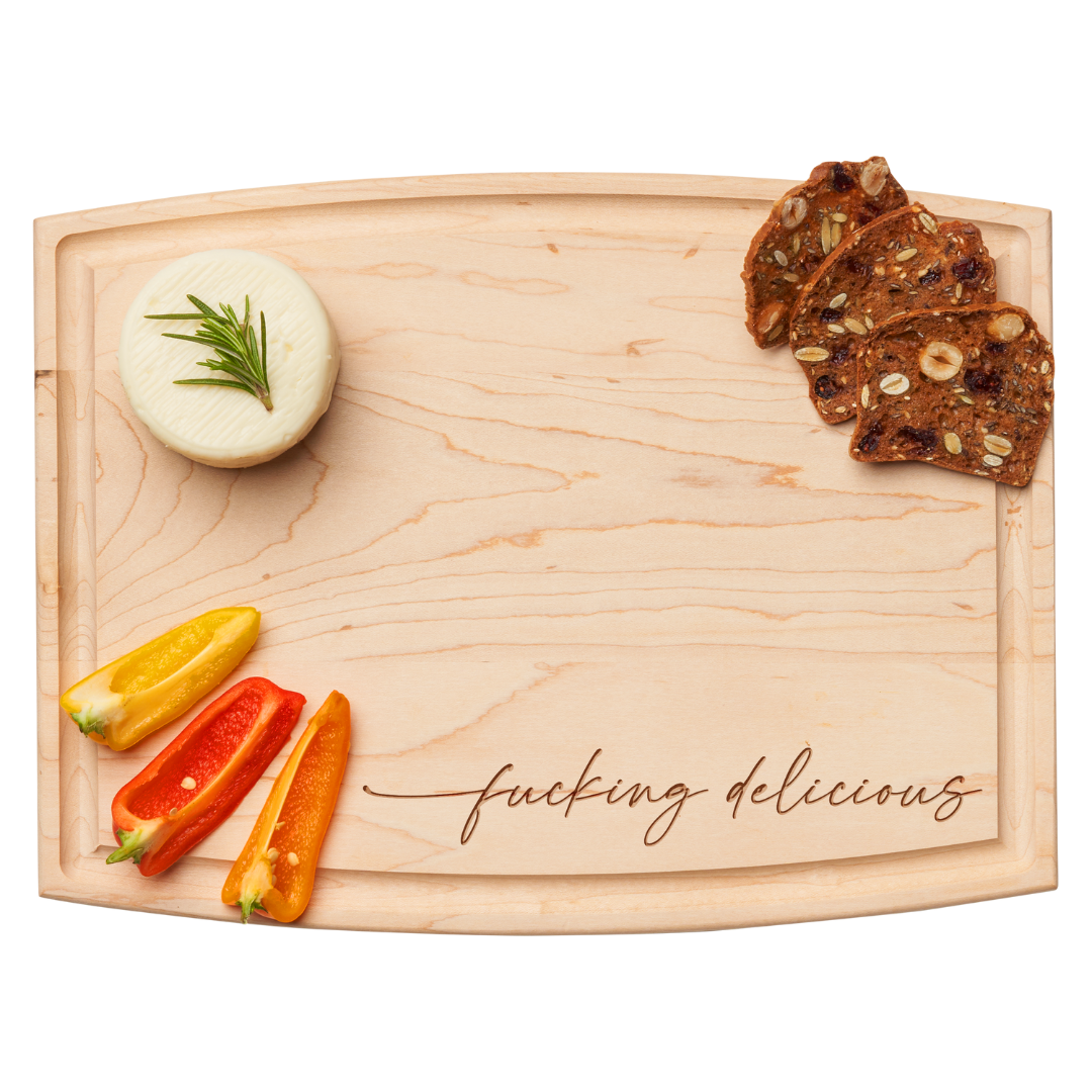Arched Artisan Maple Board | Fucking Delicious Script | 12 x 9"