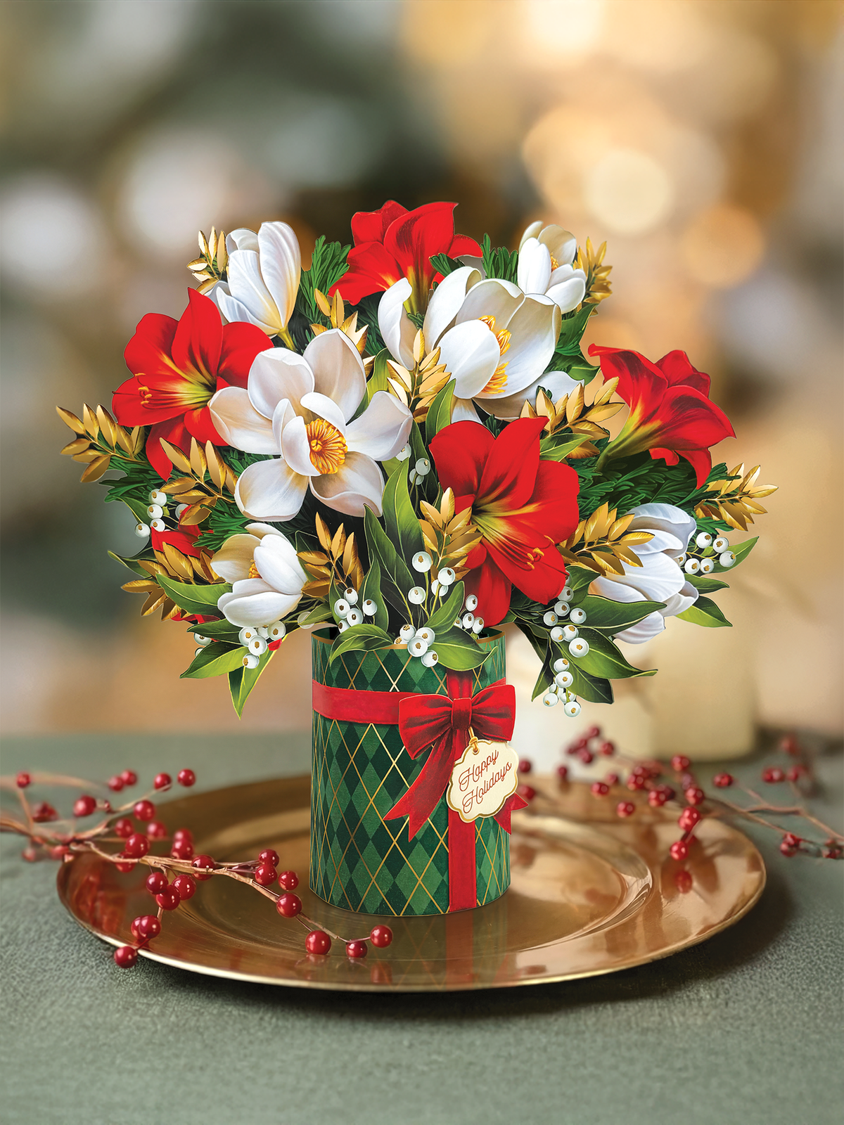 Golden Mistletoe Pop-Up Greeting Card