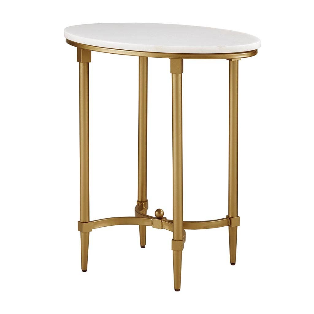 White Marble Tabletop End Table with Gold Base