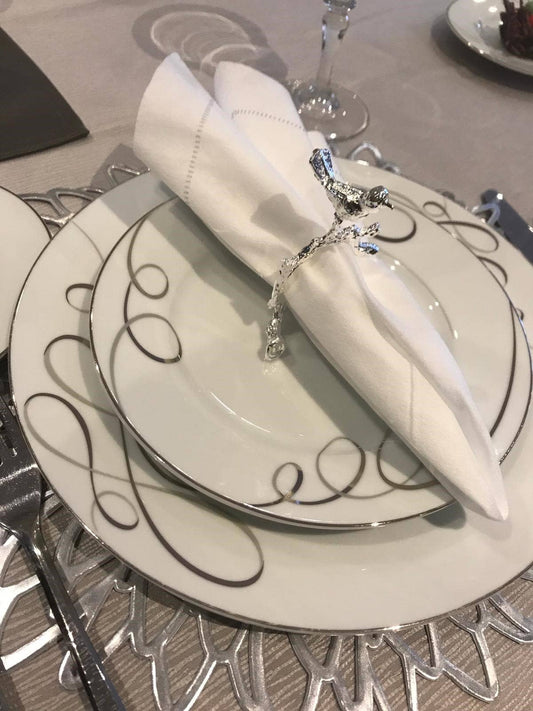 Set Of 4 Napkin Rings Silver Bird Design