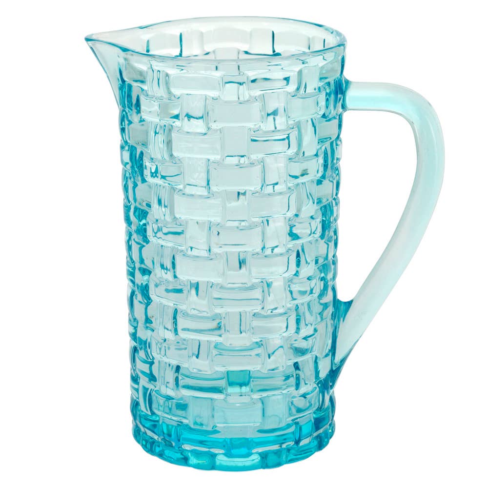 7.75" Blue Sea Basketweave Glass Pitcher