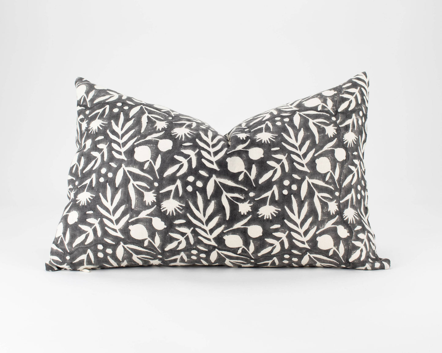 Aja Floral Block Print Pillow - Faded Black