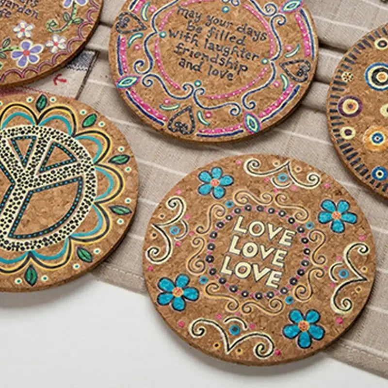 4 Pc Natural Colored Cork Coasters, Reusable Heat Resistant