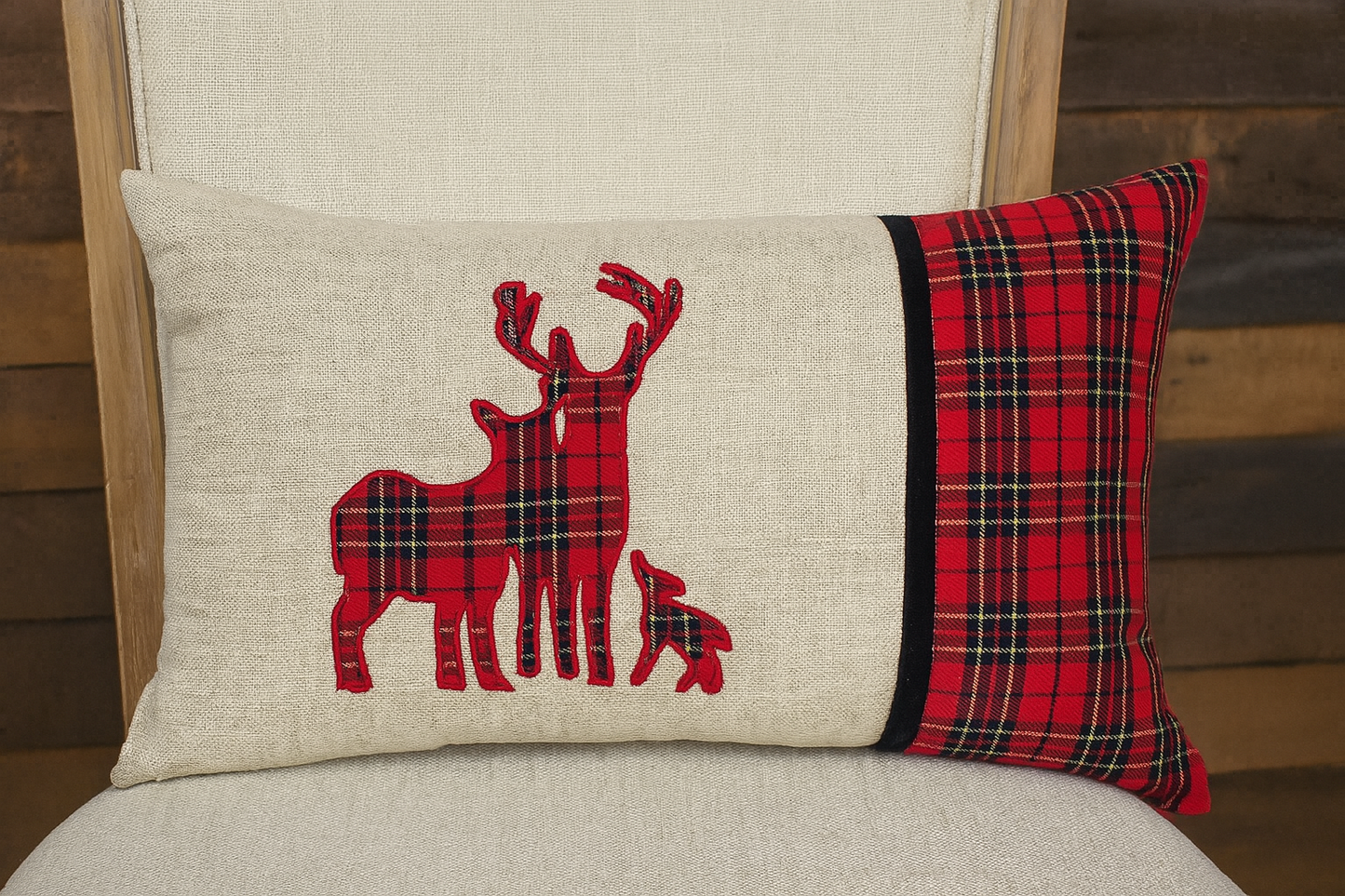 Reindeer Tartan Plaid Decorative Lumbar Throw Pillow