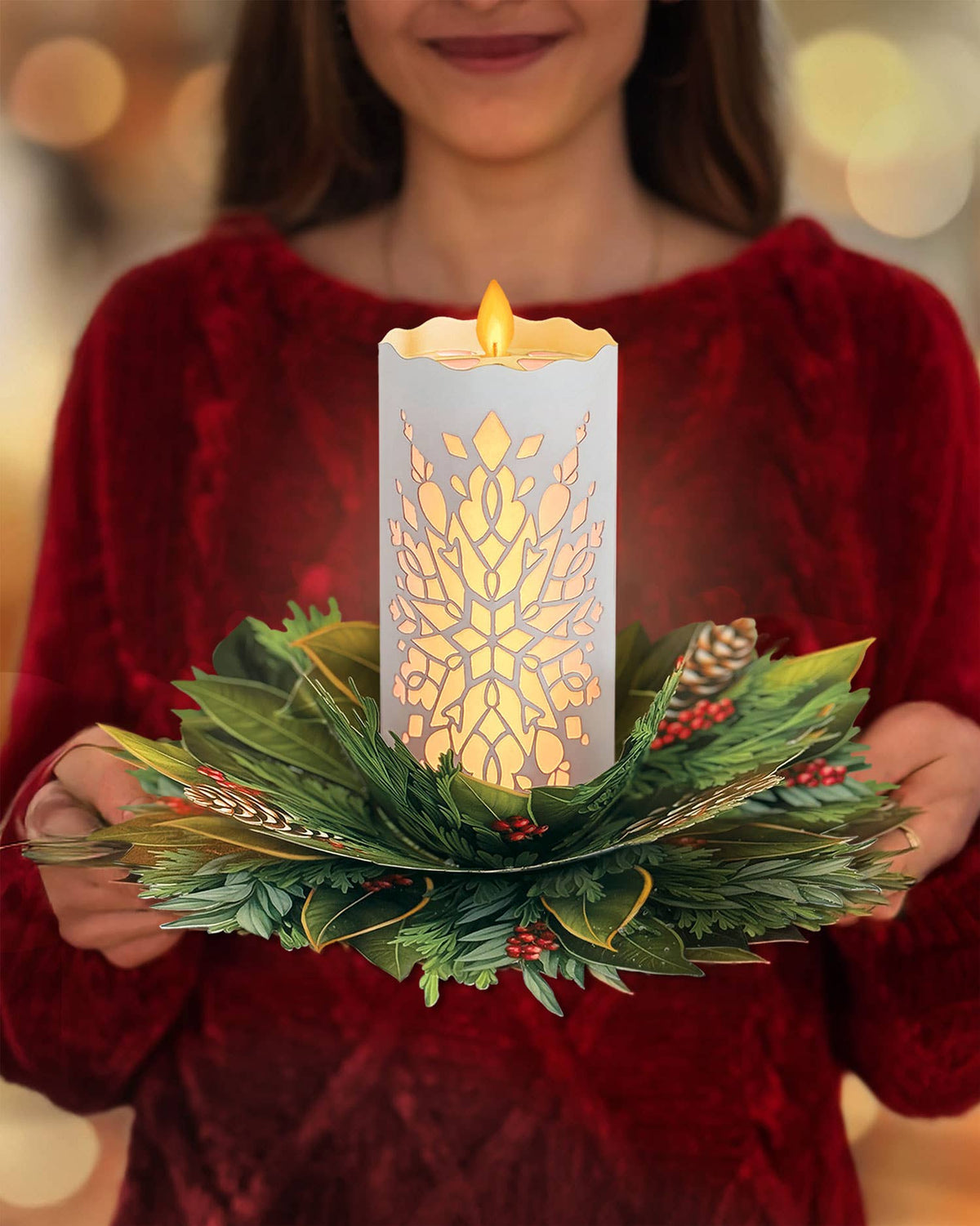 Holiday Candle with Lights Pop-up Greeting Card