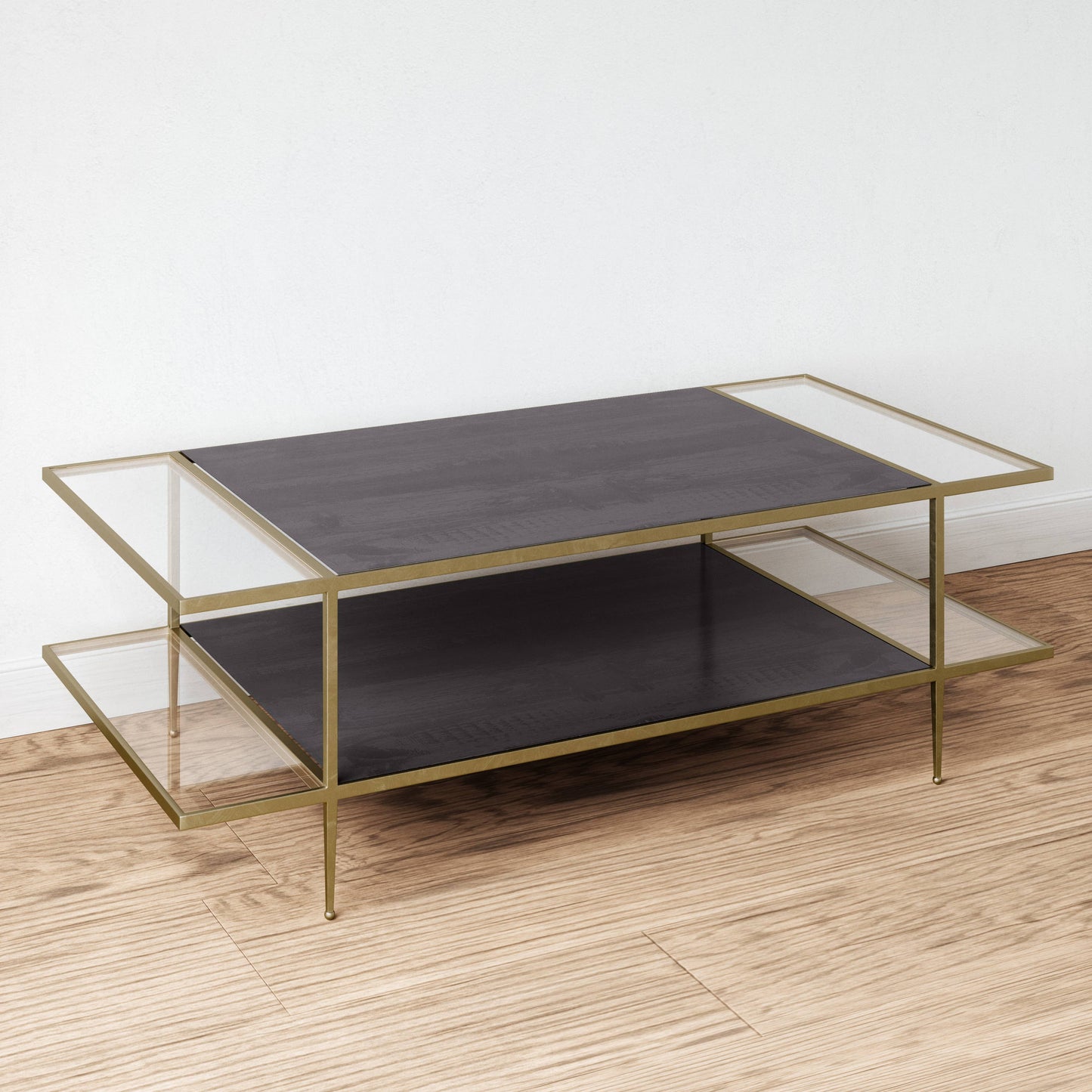 Carrick Modern 2-Tier Brass Metal and Wood Coffee Table