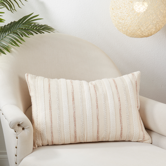 Natural Woven Stripe 16"x24" Cotton Throw Pillow