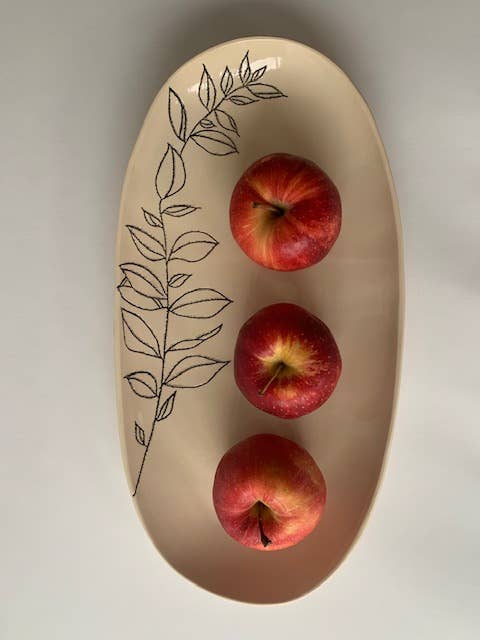 Oval Serving Bowl: Bay Laurel