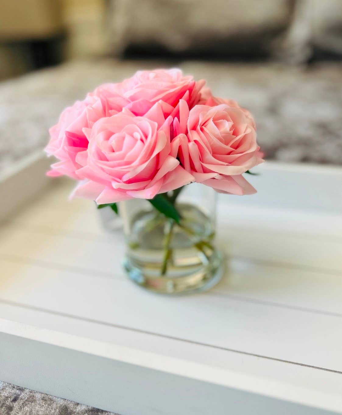 Pink Rose Floral Arrangement | Real Touch Roses Faux Water