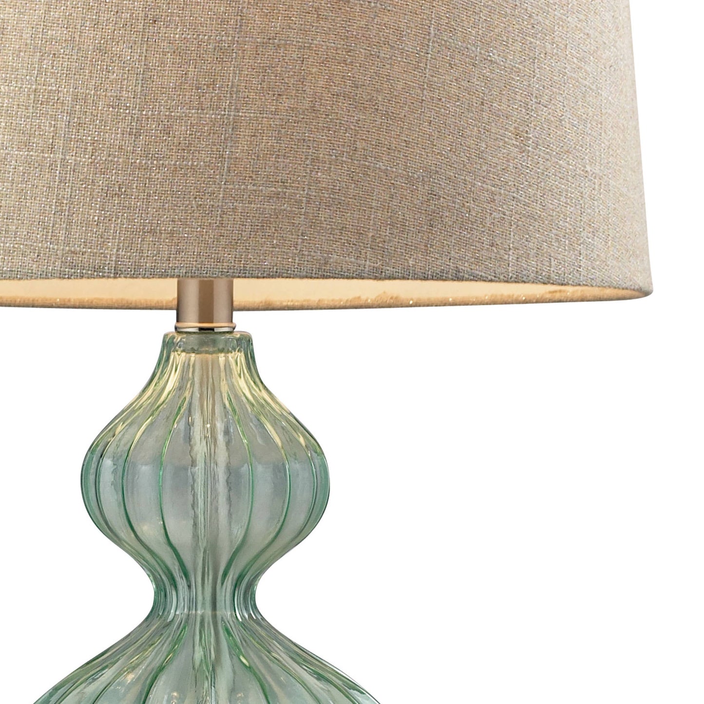 Smoked Glss Tbl Lamp Pale Green w/Metallic Linen Shade