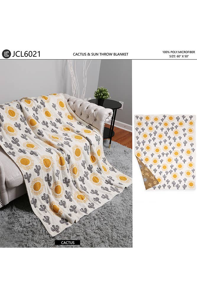 Cactus and Sun Throw Winter Blanket