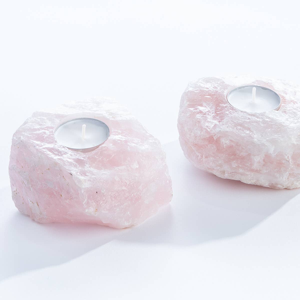 Rose Quartz Crystal Candle Holders - Crafted in Brazil